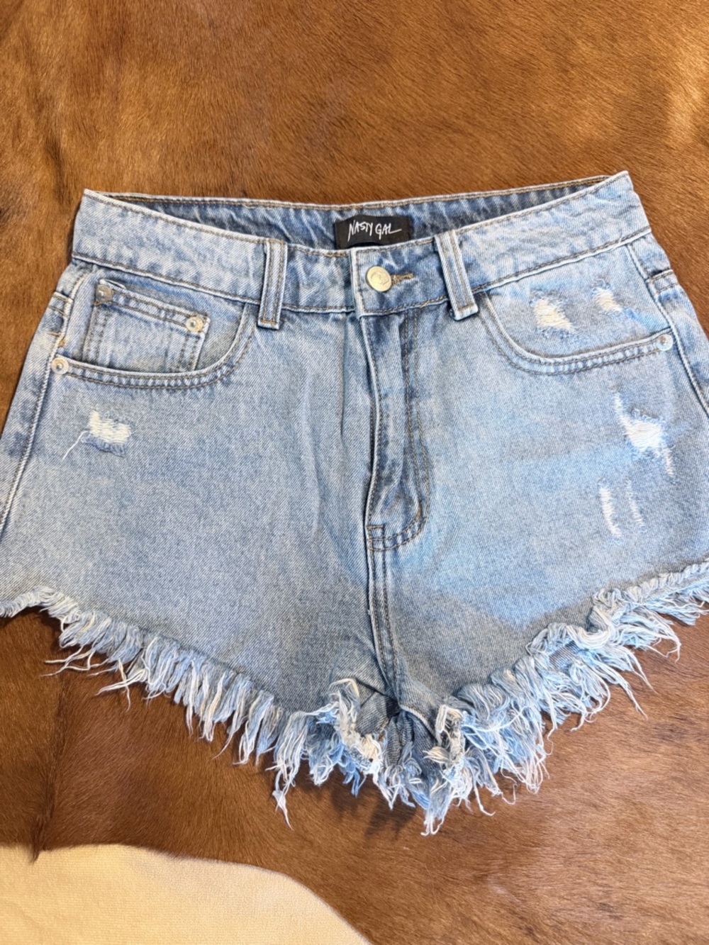 Nasty Gal Light Wash Frayed Denim Shorts